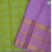 Parrot green Silver zari checks mid gold zari butta motifs lavender gold zari meena work lines border vintage silk saree