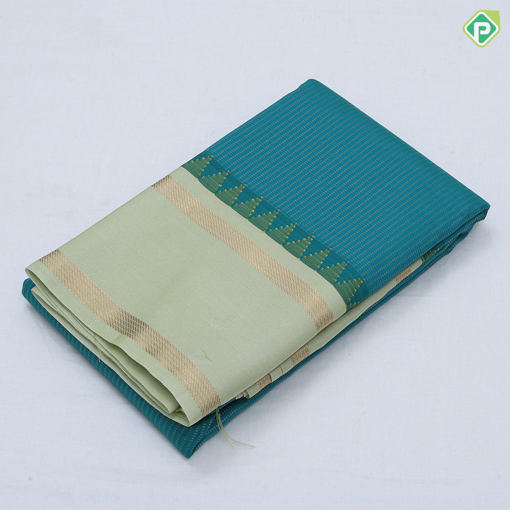 Maroon gold zari double stripes design pista green gold zari rettapet border art silk saree