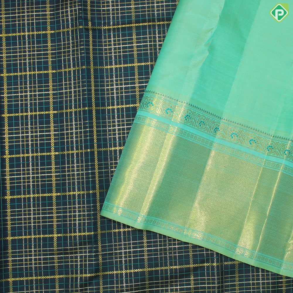 Dark Navy Blue Gold Zari With Rexsona Green Border Traditional Silk Saree