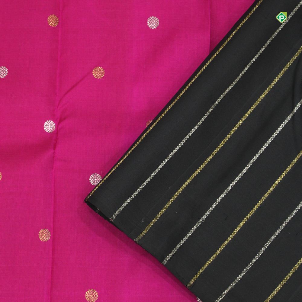Hot Pink With Black Fancy Cross Peacock Border Motifs Trendy Silks Saree