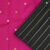 Hot Pink With Black Fancy Cross Peacock Border Motifs Trendy Silks Saree