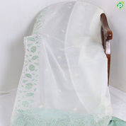 Creamy Green flower butta embroidered design semi organza fancy saree