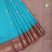 Sea blue with zari butta meena work onion pink gold zari border kuppadam silk cotton saree