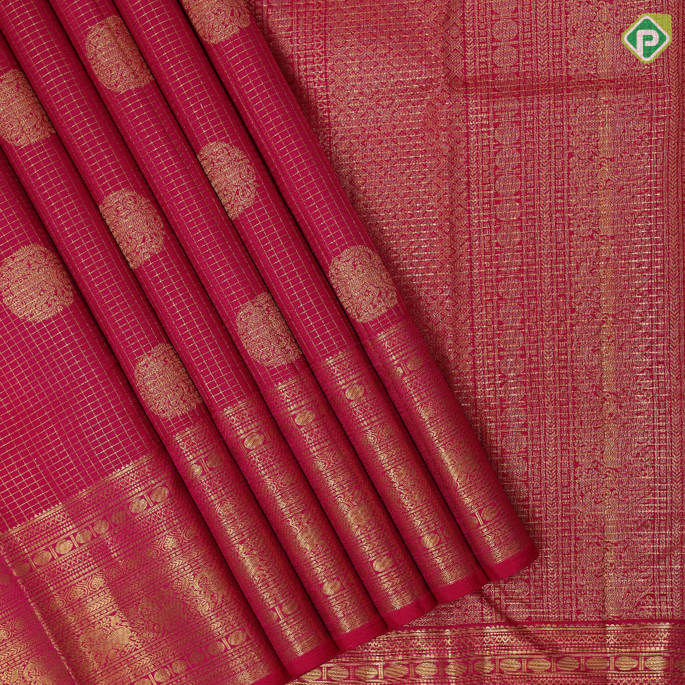 Rose pink gold zari kattam yaali round butta self gold zari gajayaali rudraksham butta lines border traditional silk saree