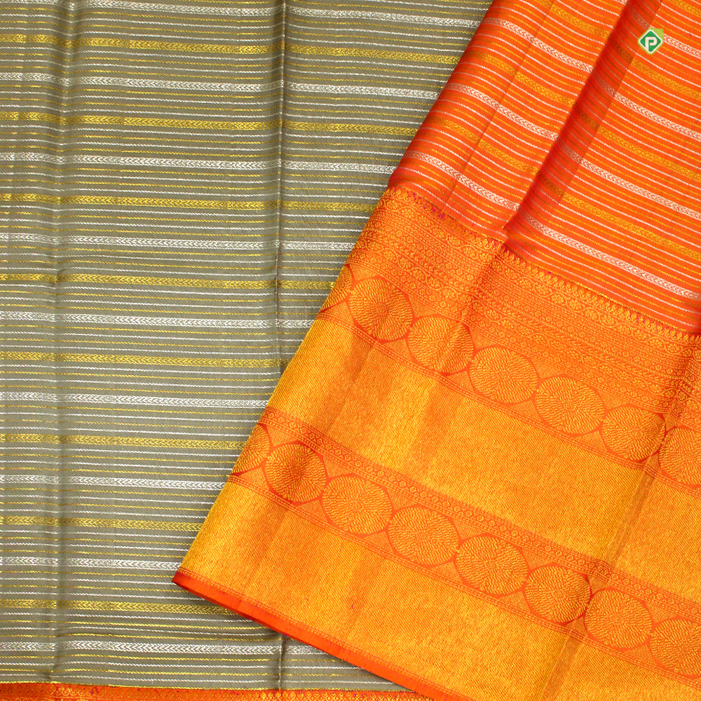 Pewter Grey With Peach Orange All Over Design Grand Wedding Silks Saree