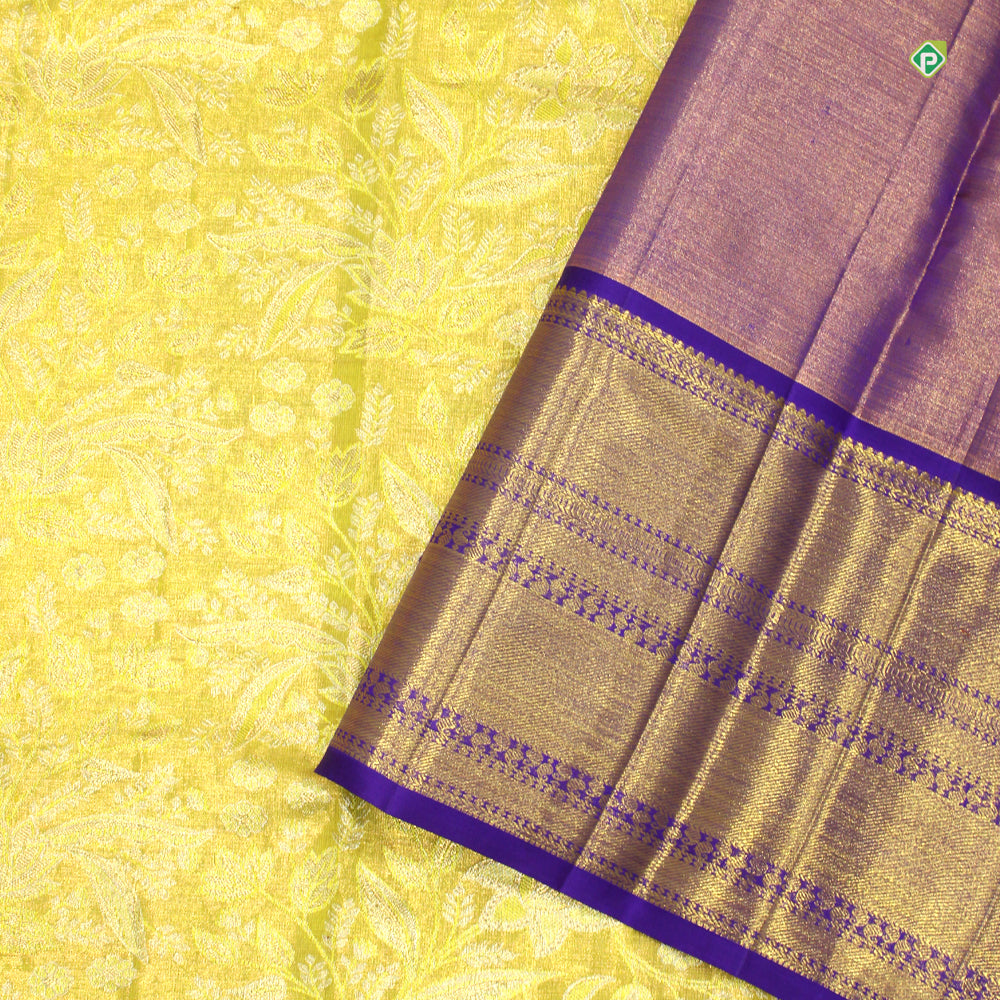 Lime Green And Copper Grand Floral Work Grand Bridal Tissue Silks Saree