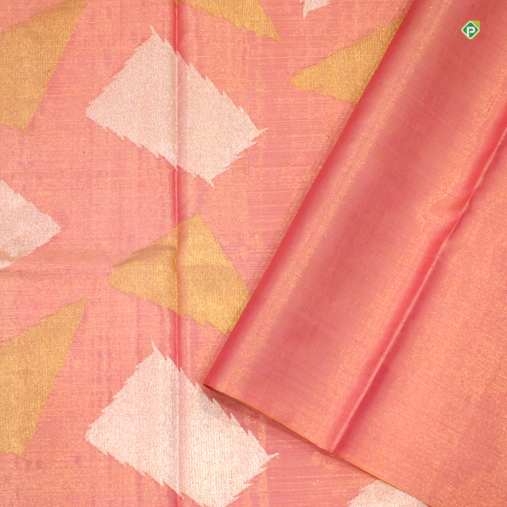 Bubble Cum Pink Triangle Shape Half Tissue Bridal Silks Saree
