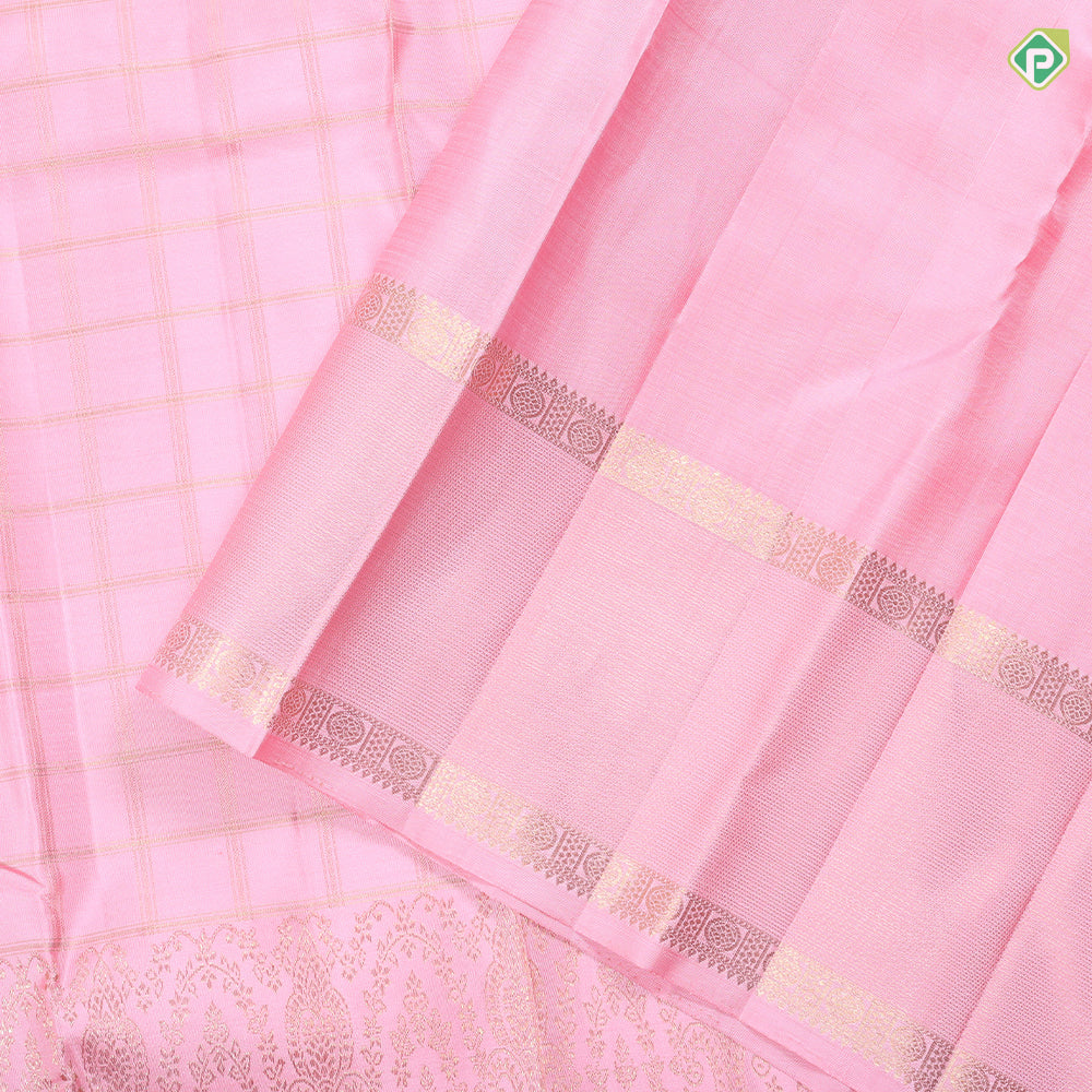 baby pink gold zari zari kattam design self rettapet border bridal silk saree