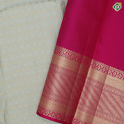 Chalk White Gold Zari Ruthracham Design Dark Pink Flower Ruthracham Border Design Wedding Silk Saree
