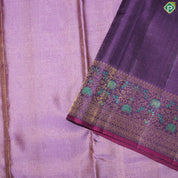 Rose Pink Gold Zari Zig-Zag and Floral Design With Purple Color Meena Work Border Traditional Silk Saree