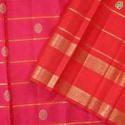 Reddish pink with gold zari lines and butta design brick red gold zari rettapet gap border traditional silk saree