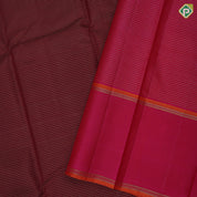 Maroon gold zari vairaoosi lines design rani pink orange and gold zari padded temple border traditional silk saree