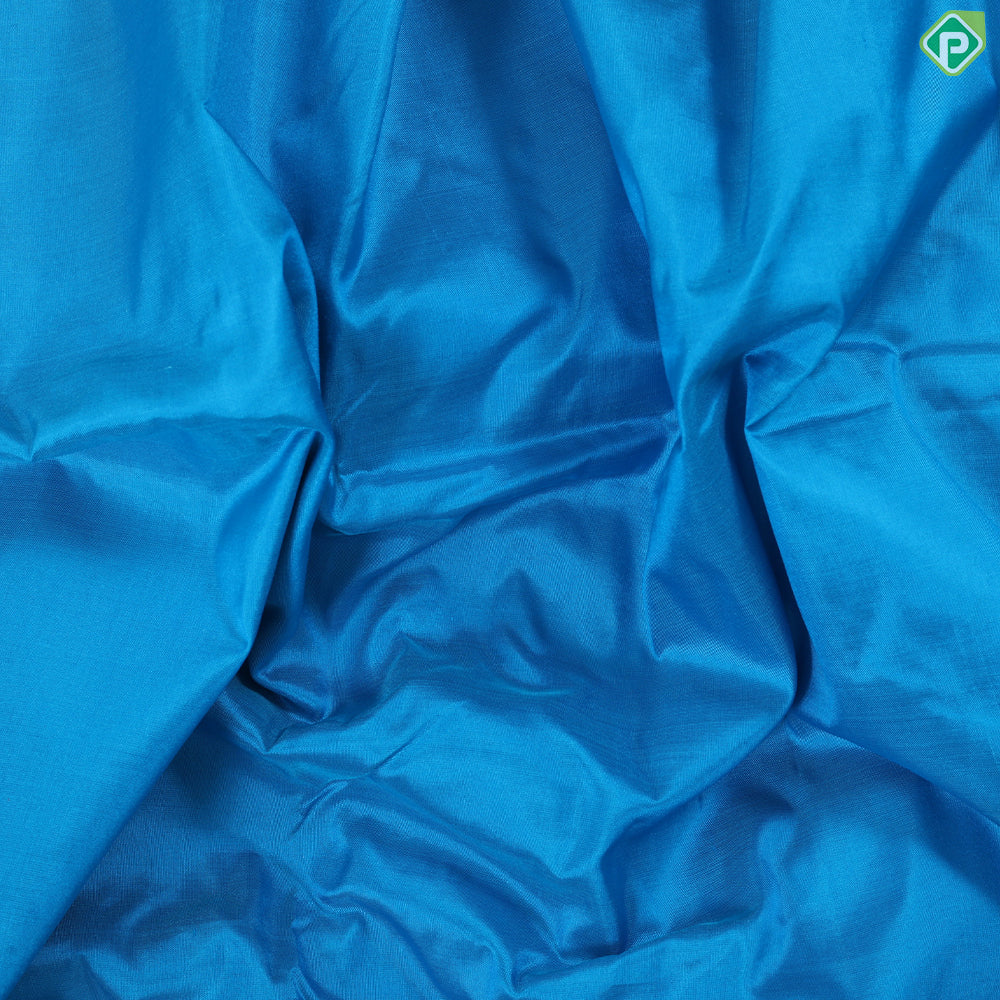 Peacock blue plain weaved self gold zari Edge border madisar 9 yards silk saree