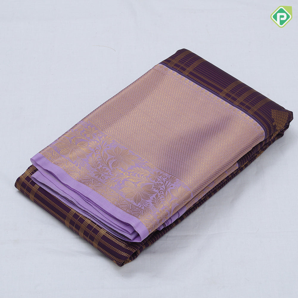 Lemon green gold zari checked honey comp design Lavender gold zari diamond design border art silk saree