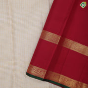 Milk white gold zari vairaoosi micro checks contrast maroon gold zari green edge padded retta pett border vintage silk saree