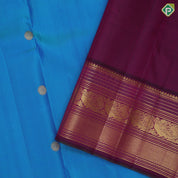 Peacock Blue Gold Zari Gandaberunda Chagaram Butta Design Magenta Peacock Mayilkan Border Design Traditional Silk Saree