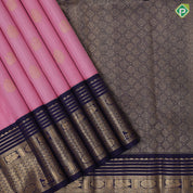 Pale pink gold zari peacock butta contrast blue gold zari multi design lines border vintage silk saree