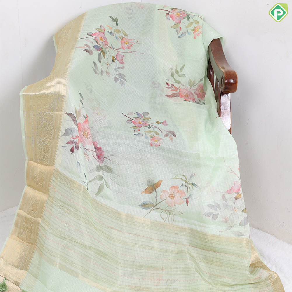 Apple Green With Multi Colour Flower bunch Printed design Fancy cotton saree
