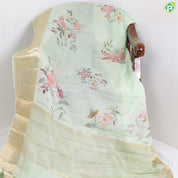 Apple Green With Multi Colour Flower bunch Printed design Fancy cotton saree