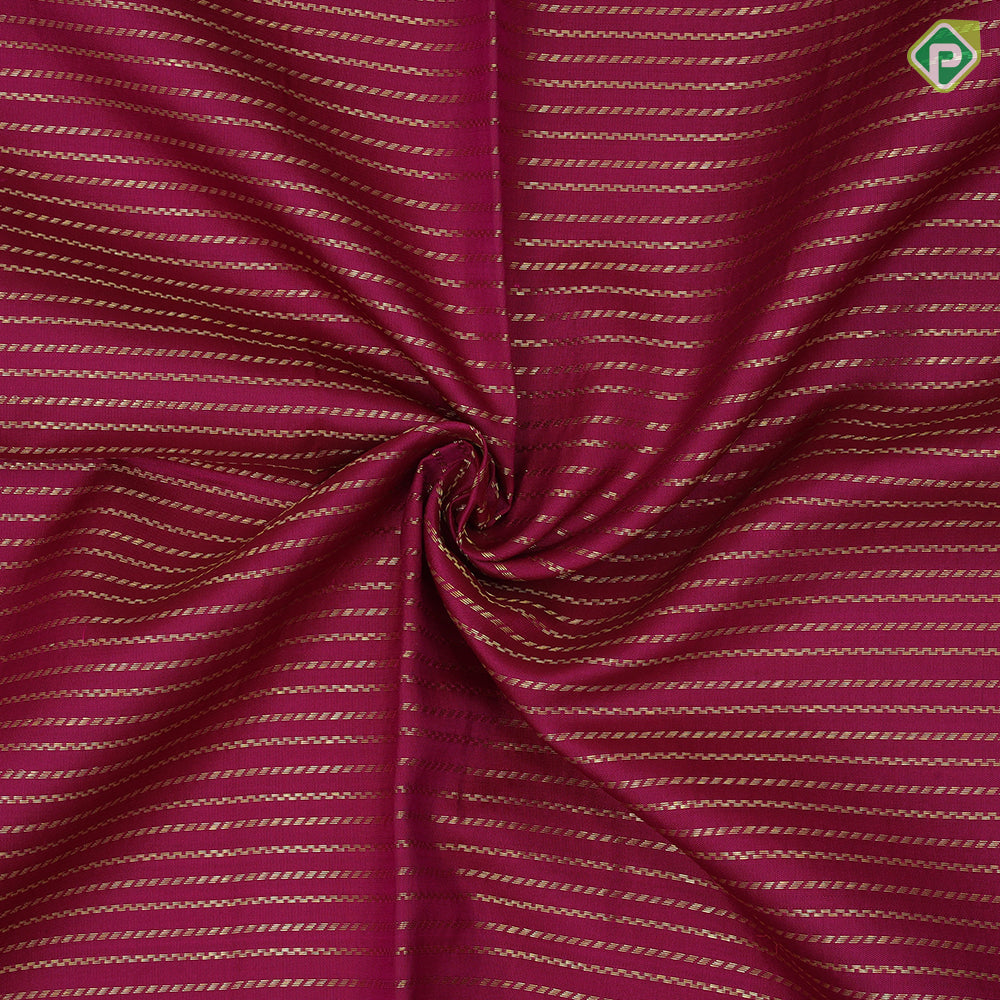 Beetroot pink gold zari vairaoosi lines design dark orange gold zari micro diamond border pattu paavadai lehanka