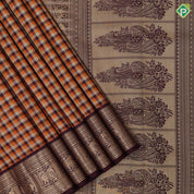 Multi color podi kattam checks design grape brown gold zari elephant peacock butta border traditional silk saree