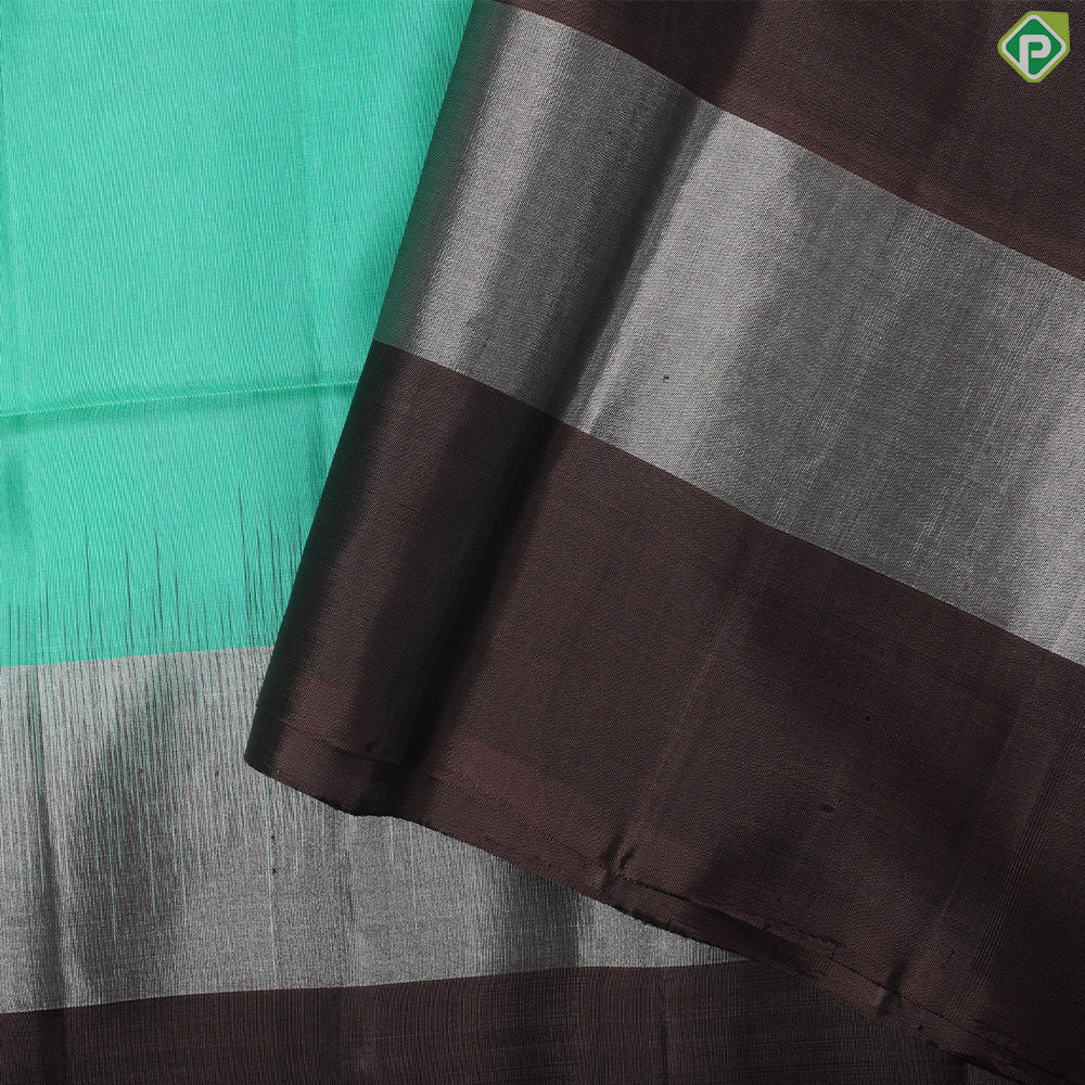 Rama green silver gold zari butta design double colour border Pallu design soft silk saree