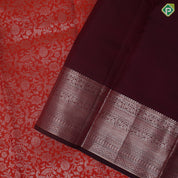 Honey Orange silver copper zari grand floral design chocolate brown rangoli design border grand silk saree