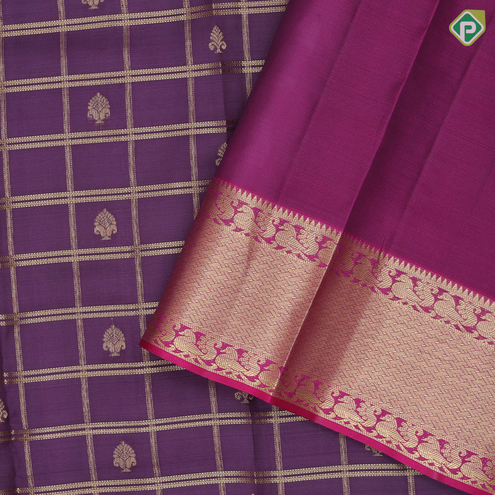Violet gold zari window panel mid fancy butta pink gold zari fancy border Pure Mix silk saree