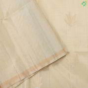 Beige silver gold zari fancy flower design self gold zari edge border soft silk saree
