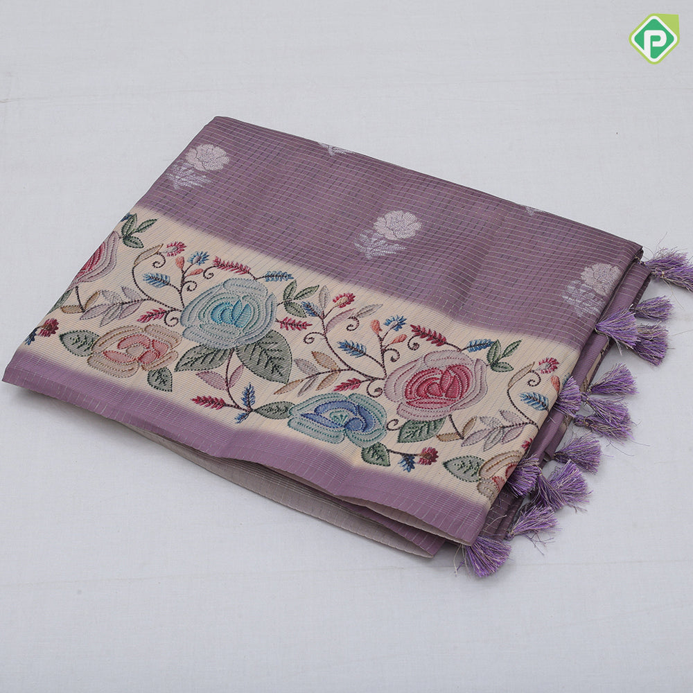 Light Colour Based Vairaoosi Flower Butta Design Border Flower Meena Work Type Fancy Cotton Saree