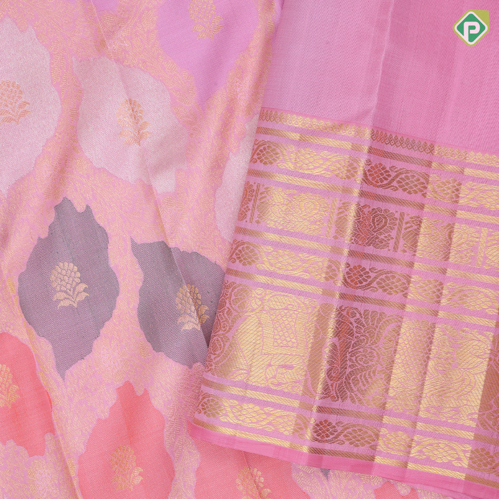 Baby Pink Gold Silver Zari Floral Rangat Design Self Colour Peacock Elephant Border Design Trending Fancy Silk Saree