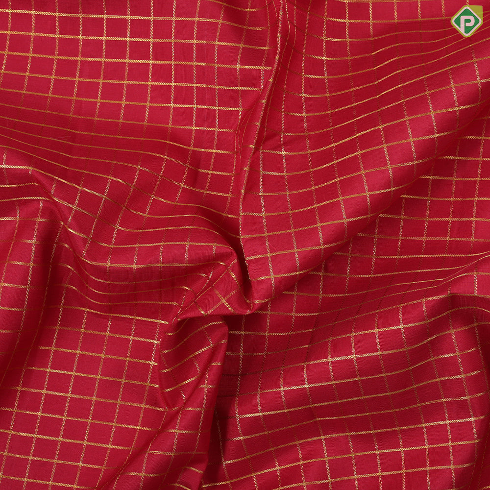 Tomato red gold zari kattam checkered design self gold zari mayikan border madisar 9 yards silk saree