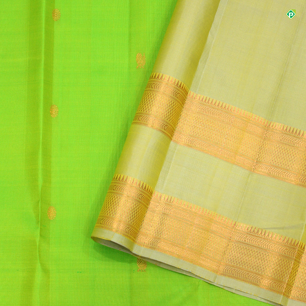 Kelly Green With Beige Colour Small Chakra And Peacock Motifs Traditional Silks Saree