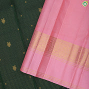 Jungle green gold zari kattam gandapiranda star butta baby pink rangoli design temple border traditional silk saree