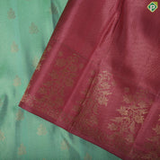 Apple green gold zari butta design Onion Pink meena work flower bunch border trendy silk saree