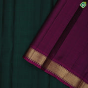 Bottle green plain weaved Purple gold zari edge border plain traditional vintage silk saree