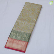 Pista green silver zari and multi color floral design contrast double color center border tissue art silk saree