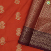 Rust Orange Gold Zari Butta Design Brown Floral Border Design Soft Art Saree
