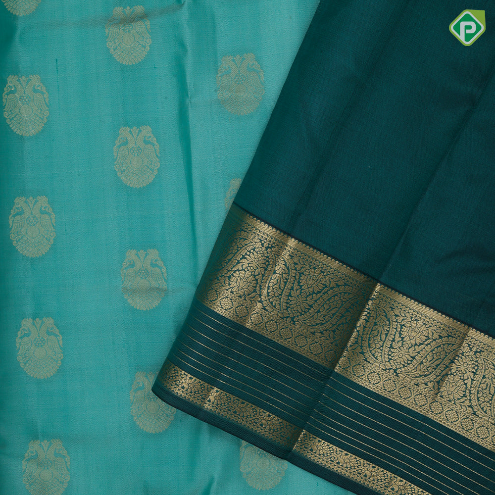 peacock green gold zari kandapiranda butta dark green gold zari fancy border traditional silk saree