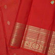 Fanta orange gold zari checked rudraksham kandapiranda butta self multi lines border vintage traditional silk saree