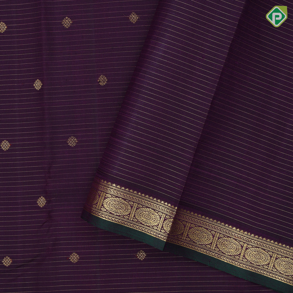 Wine Colour Gold Zari Vairaoosi Lines Small Flower Butta Design Self Colour Chagaram Border Design Traditional Silk Saree