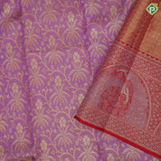 Lavender pink gold zari by zari tissue floral design red gold zari double peacock arch design border tissue bridal silk saree
