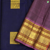 Indigo Blue With Lavender Pink Flower Motifs Traditional Silks Saree