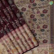 Maroon brown silver gold zari meena work self goldish paithani border artistic grand avatar effect exclusive bridal silk saree