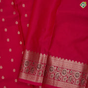 Rani pink gold zari rose peacock butta design self gold zari meena work border traditional silk saree