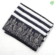 Pastel color base white track lines self embroidery border dola fancy silk saree