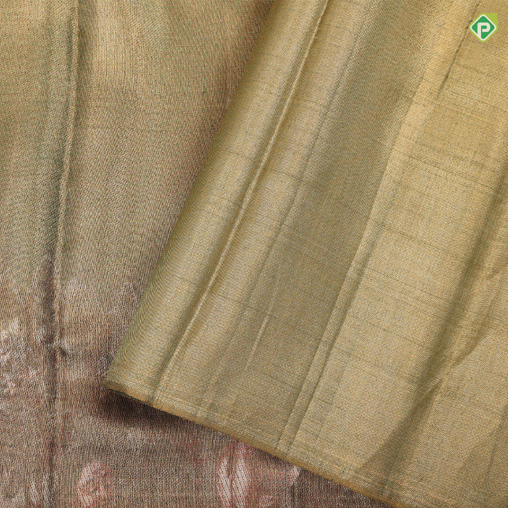 Goldish Green gold zari Raja Ravi varma's Shakundala Poetic movement in full tissue signature silk saree
