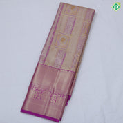 green base pastel red frame flower design self color gold zari grand border tissue art silk saree
