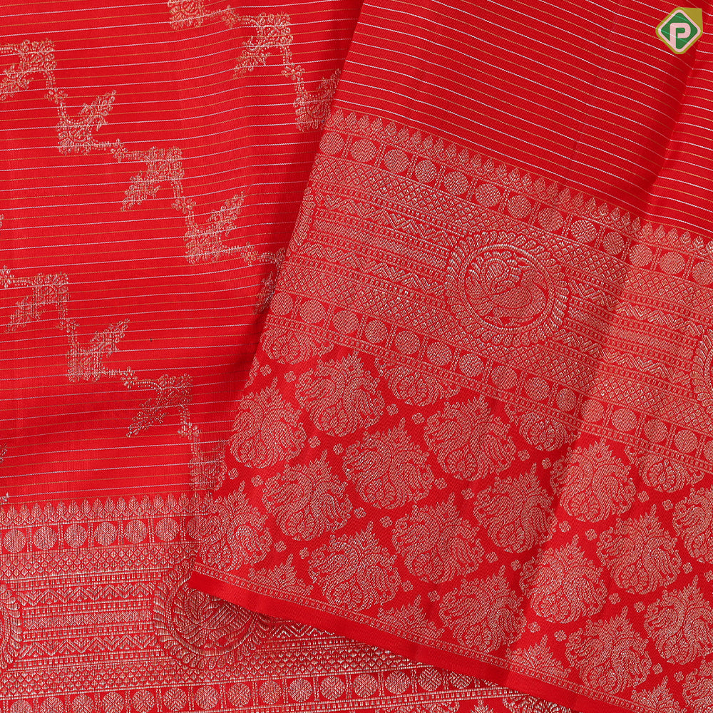 Rose pink with silver gold zari vairaoosi lines grand cross floral checks self border bridal silk saree