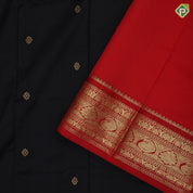 Black with gold zari fancy flower butta design rani red gold zari mango thilagam butta border pure mix saree